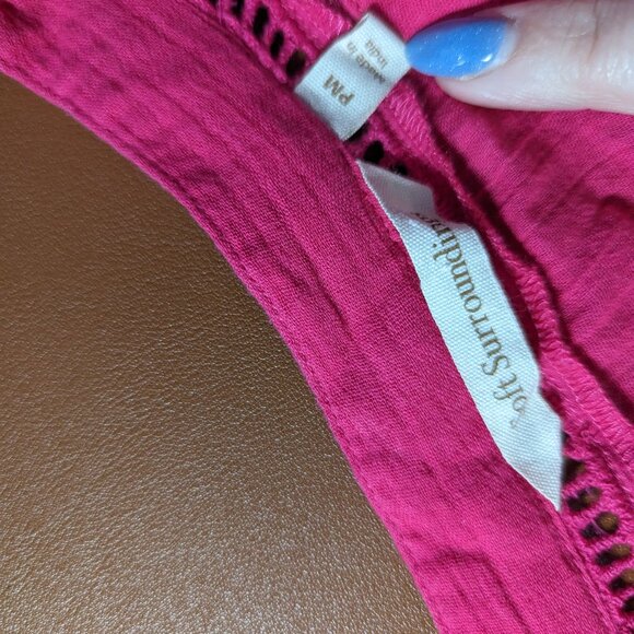 Soft Surroundings Pink Eyelet Long-Sleeve Tunic V-Neck Gauze 100% Cotton M P - Picture 3 of 6